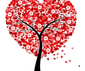 Hearts with flower tree valentines day vector background