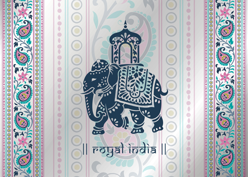 Indian patterns with elephants vector set 03