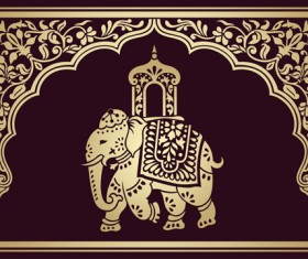 Indian patterns with elephants vector set 04