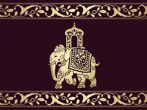 Indian patterns with elephants vector set 06
