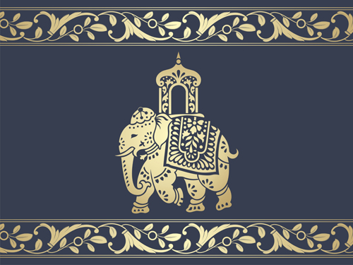 Indian patterns with elephants vector set 07