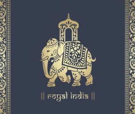 Indian patterns with elephants vector set 08