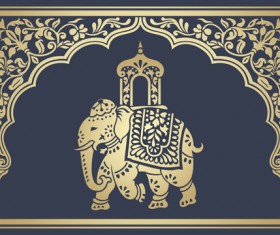 Indian patterns with elephants vector set 09