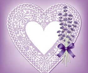 Lace heart cards with purple flower vector