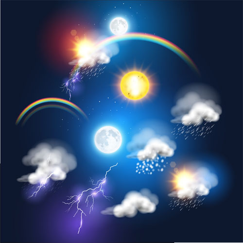 Lightning rainbow cloud with moon and sun vector