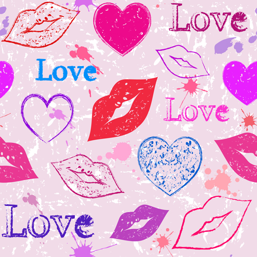 Lips with love seamless pattern vector