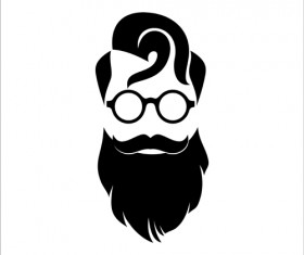 Long beard hipster head portrait vector set 02