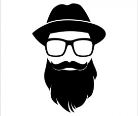 Long beard hipster head portrait vector set 04