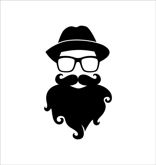 Long beard hipster head portrait vector set 05