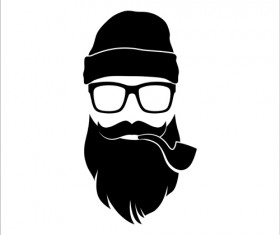 Long beard hipster head portrait vector set 08