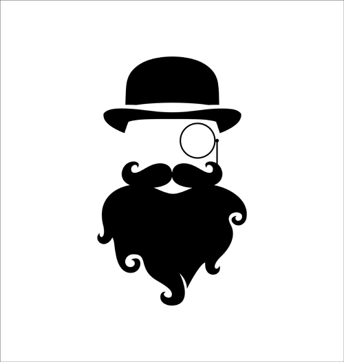 Long beard hipster head portrait vector set 09