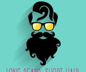 Long beard hipster head portrait vector set 10