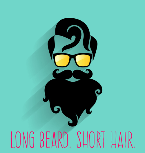 Long beard hipster head portrait vector set 10