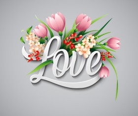 Love with flower valentines day vector 01