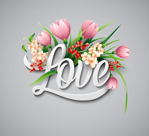 Love with flower valentines day vector 01