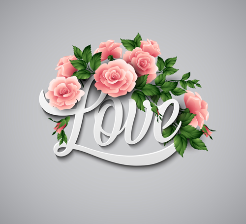 Love with flower valentines day vector 02