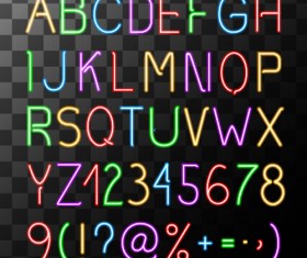 Neon alphabet with number fonts vectors 01
