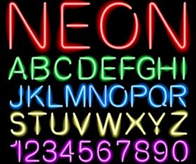 Neon alphabet with number fonts vectors 02