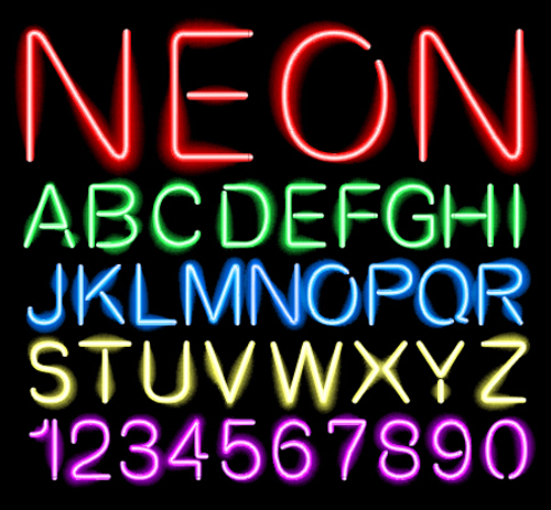 Neon alphabet with number fonts vectors 02