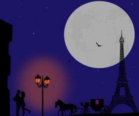 Night paris with lovers vector set 02