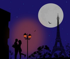 Night paris with lovers vector set 03
