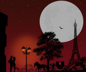 Night paris with lovers vector set 04