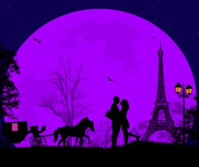 Night paris with lovers vector set 05