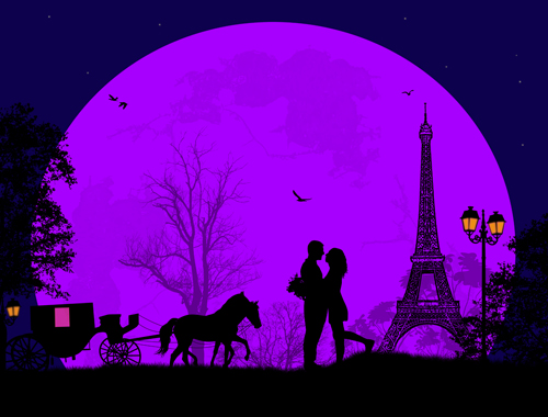 Night paris with lovers vector set 05