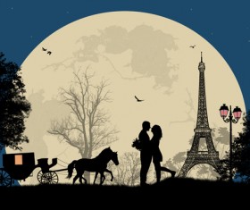 Night paris with lovers vector set 06