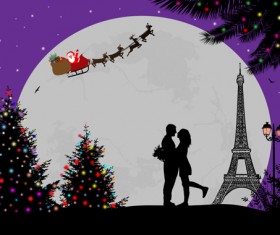Night paris with lovers vector set 10