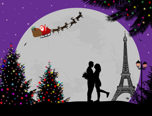 Night paris with lovers vector set 10