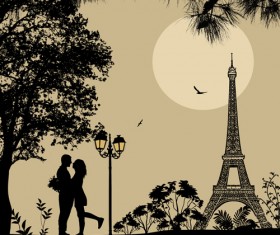 Night paris with lovers vector set 12