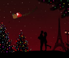 Night paris with lovers vector set 13