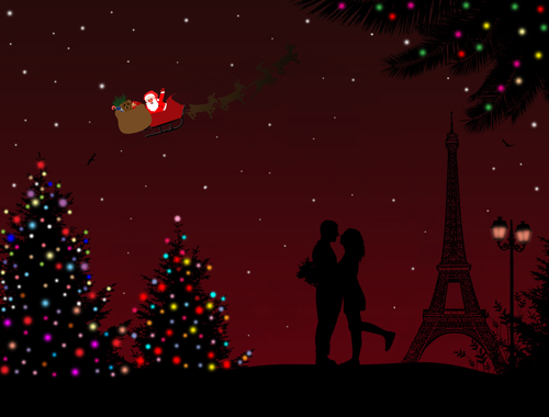 Night paris with lovers vector set 13
