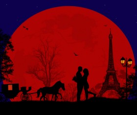 Night paris with lovers vector set 14