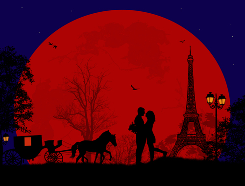 Night paris with lovers vector set 14