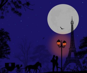 Night paris with lovers vector set 15