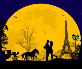 Night paris with lovers vector set 17