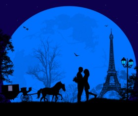 Night paris with lovers vector set 18