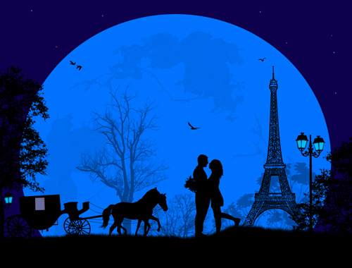 Night paris with lovers vector set 18