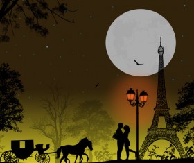 Night paris with lovers vector set 19