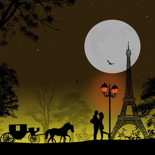 Night paris with lovers vector set 19