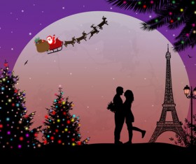 Night paris with lovers vector set 20