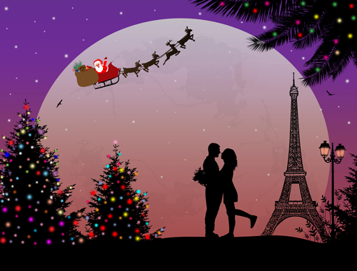 Night paris with lovers vector set 20