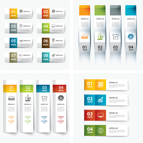 Numbered infographics with banners vector 08