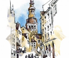 Old street hand drawing sketch vector 02