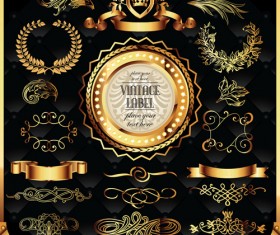 Ornaments golden labels with ribbon luxury vector