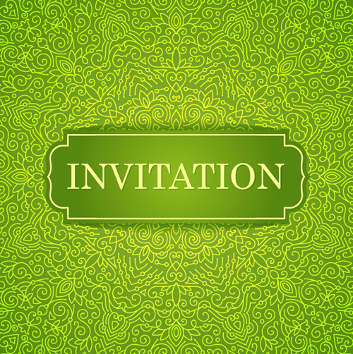 Ornate floral invitation card green styles vector 04