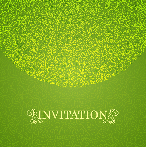 Ornate floral invitation card green styles vector 05