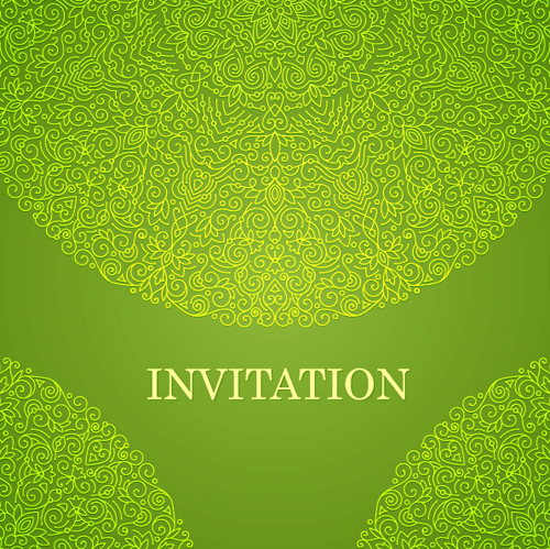 Ornate floral invitation card green styles vector 09